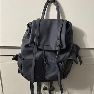 Topshop Dark Gray faux Leather, inner drawstring Backpack, magnet buttons